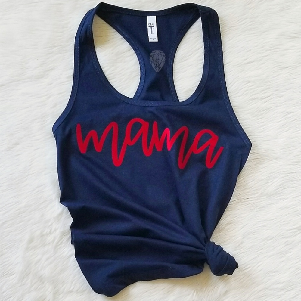Navy Blue & Red Mama Racerback Womens Fit Tank Top